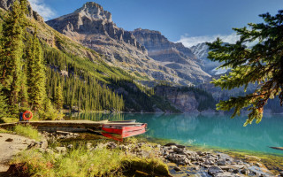 Rocky shore mountain lake forest - evgeny lushpin free wallpaper