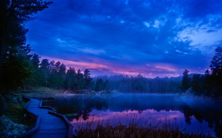 Wooden walkway lake dusk purple - dusk free wallpaper