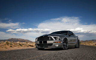 Silver mustang desert road clouds - the sky free wallpaper