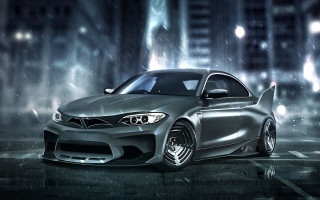 Silver car night city lights - a silver car free wallpaper