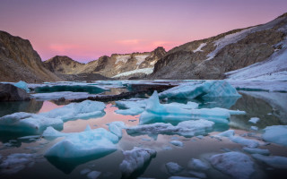 Mountain iceberg lake sunset pink - a pink sky free wallpaper for desktop