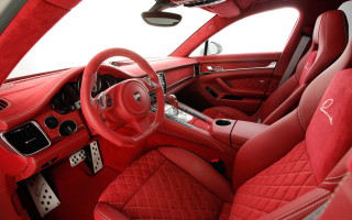 Red car leather steering dashboard - art free wallpaper
