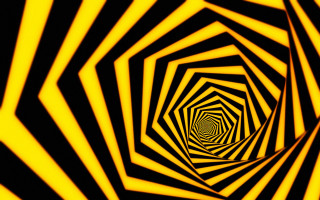 Black yellow striped tunnel raytraced - op art free wallpaper