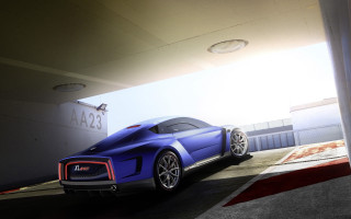 Blue sports car parking garage - the side of the road free wallpaper