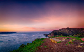 Cliff bench ocean sunset pink - a cliff free wallpaper for desktop