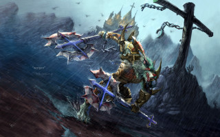 Stormy armor sword cross cloud - a painting of a man free wallpaper