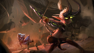 Woman horns demon face sword - bayard wu free wallpaper
