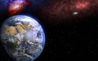 Space fireworks astronaut aurora moon - a matte painting free wallpaper for desktop
