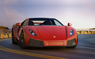 Red sports car cliff road 2 - a yellow line free wallpaper