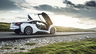White sports car open doors 4 - cloudy free wallpaper