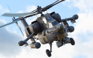 Helicopter cloudyblue sky propellers mecha - side and a propeller free wallpaper
