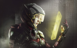 Woman helmet glowing sword space - art station free wallpaper