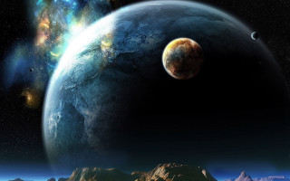 Planet star mountain space aurora 3 - a distant star in the distance free wallpaper