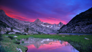 Mountain lake sunset pink clouds 2 - sunset free wallpaper