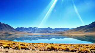 Lake mountains grass blue sky 2 - charles martin free wallpaper