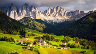 Mountain range village church landscape - beautiful landscape free wallpaper for desktop