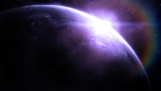 Purple planet rainbow star night - a rainbow in the middle of it free wallpaper