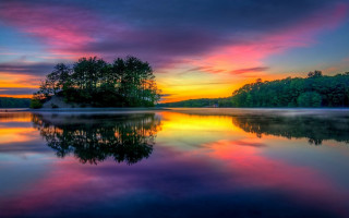Lake sunset trees house mystical - mystical free wallpaper