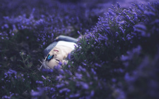 Woman purpleflowers blueeyes dreamlike nature - a pen free wallpaper