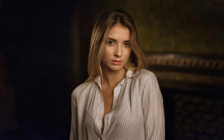 Blonde woman pinstripe shirt fireplace - anna hotchkis free wallpaper