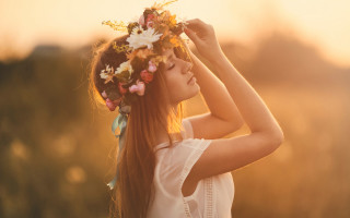 Woman flowercrown sunset outdoors profile - the distance free wallpaper
