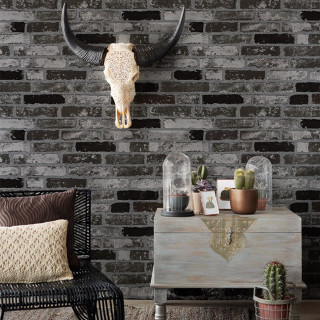 Brick wall cow skull chair - clovis trouille free wallpaper