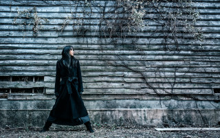 Woman black coat building tree - gothic free wallpaper for desktop