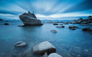 Long exposure rocks water lone - the rock free wallpaper