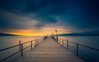 Pier light pole sunset cloudy - a pier free wallpaper
