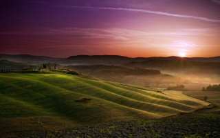 Sunset green hills castle trees - a castle in the distance free wallpaper