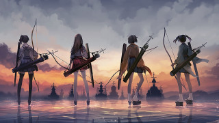 Group people water bow arrows - top of a body free wallpaper