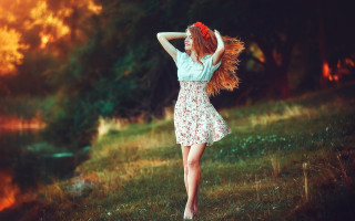 Woman flower field sunset impressionist - impressionist free wallpaper