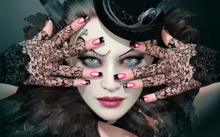 Woman black hat pink nails - gothic free wallpaper for desktop