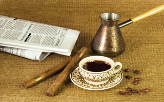 Coffee newspaper table pipe saucer - morning free wallpaper