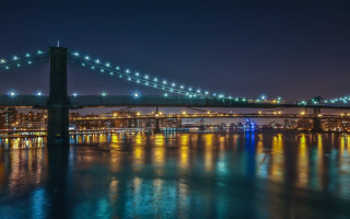 Night city bridge lights water - a city in the background free wallpaper