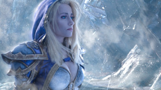 Snowy aurora blonde armored woman - ice and snow free wallpaper