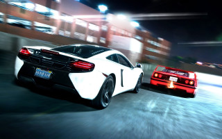 Night cars street building lights - a building in the background free wallpaper