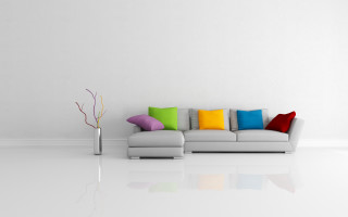 White couch colorful pillows vase - minimalist free wallpaper