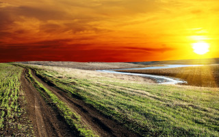 Dirt road field sunset river - a dirt road free wallpaper