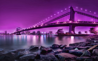 Bridge purple sky city lights - a purple sky above free wallpaper