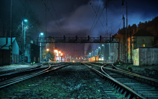 Train night cityscape lights bridge - evgeny lushpin free wallpaper