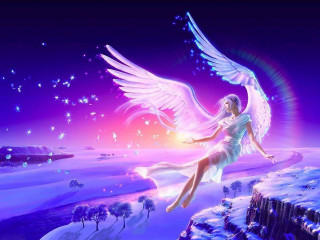 Girl flying snowy landscape angel - over a snowy landscape free wallpaper
