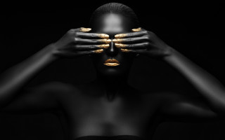 Woman gold nails hands face - visual art free wallpaper