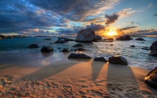 Beach rocks water sunset sky - rock and water free wallpaper