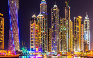 City skyline night boats architecture - tall building free wallpaper