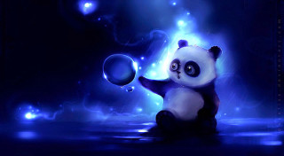 Panda bear holding bubble dark - funny free wallpaper