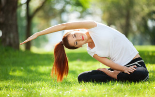 Yoga woman park fullbody arabesque - daphne mcclure free wallpaper