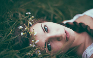 Woman grass flowers headwreath brownhair - naturalism free wallpaper