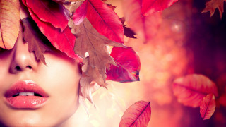 Woman red leaves red lipstick - a red lipstick free wallpaper