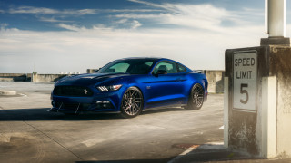 Blue mustang speedlimit streetsign sky - dennis flanders free wallpaper